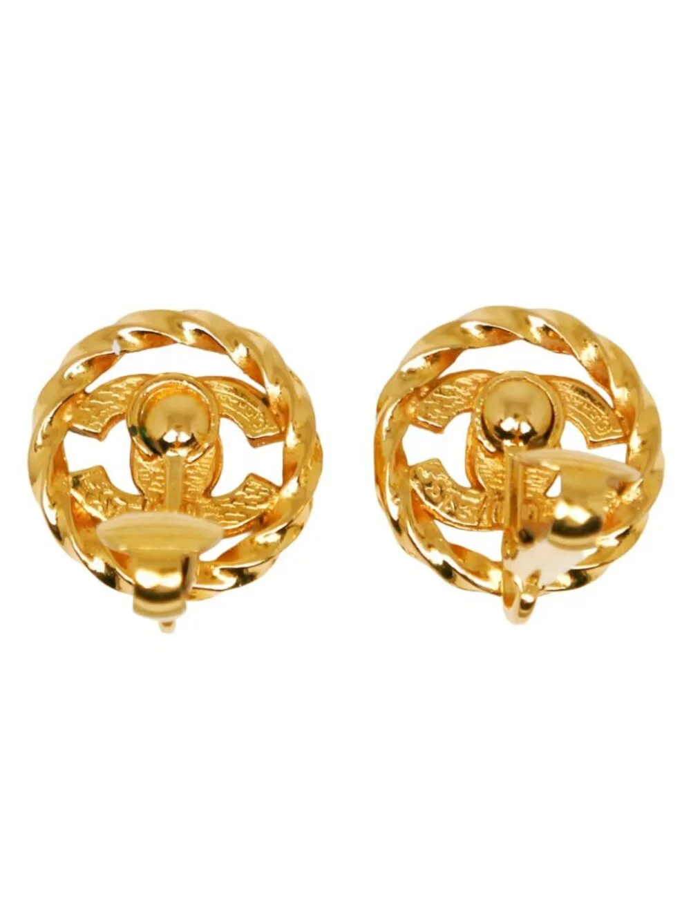 Chanel CC Logo Vintage Gold Plated Rhinestone Earrings